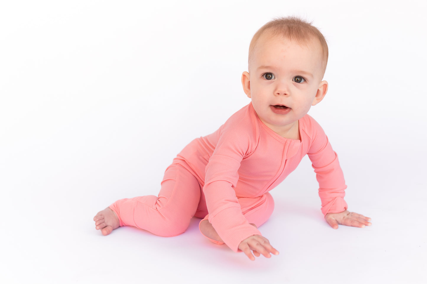 Ribbed Bamboo Coral Romper Pajamas