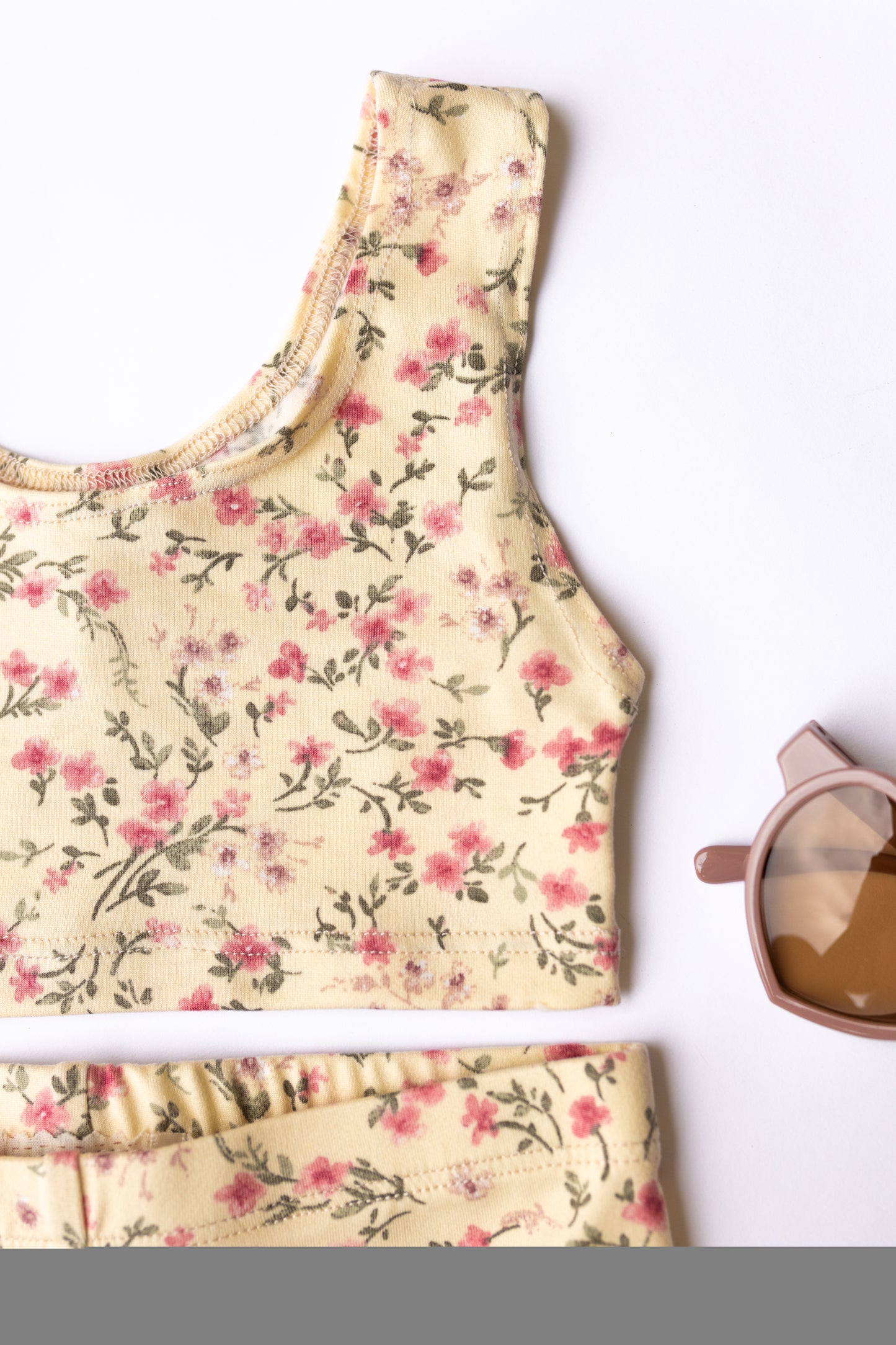 Ivory Spring Flower Biker Shorts and Crop Top Set