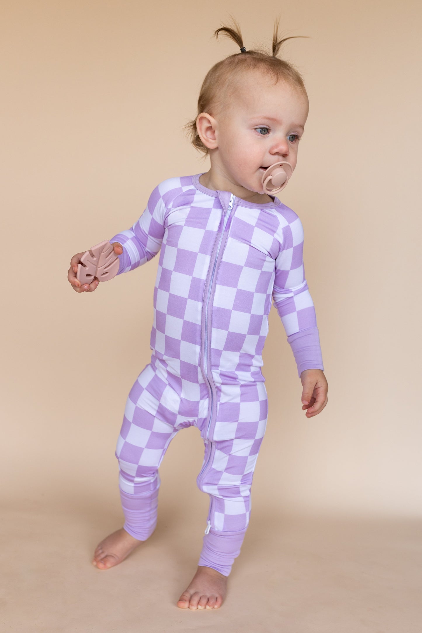 Purple Checkered Romper Pajamas
