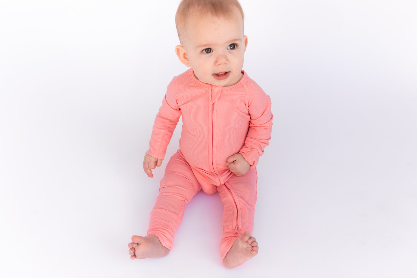 Ribbed Bamboo Coral Romper Pajamas