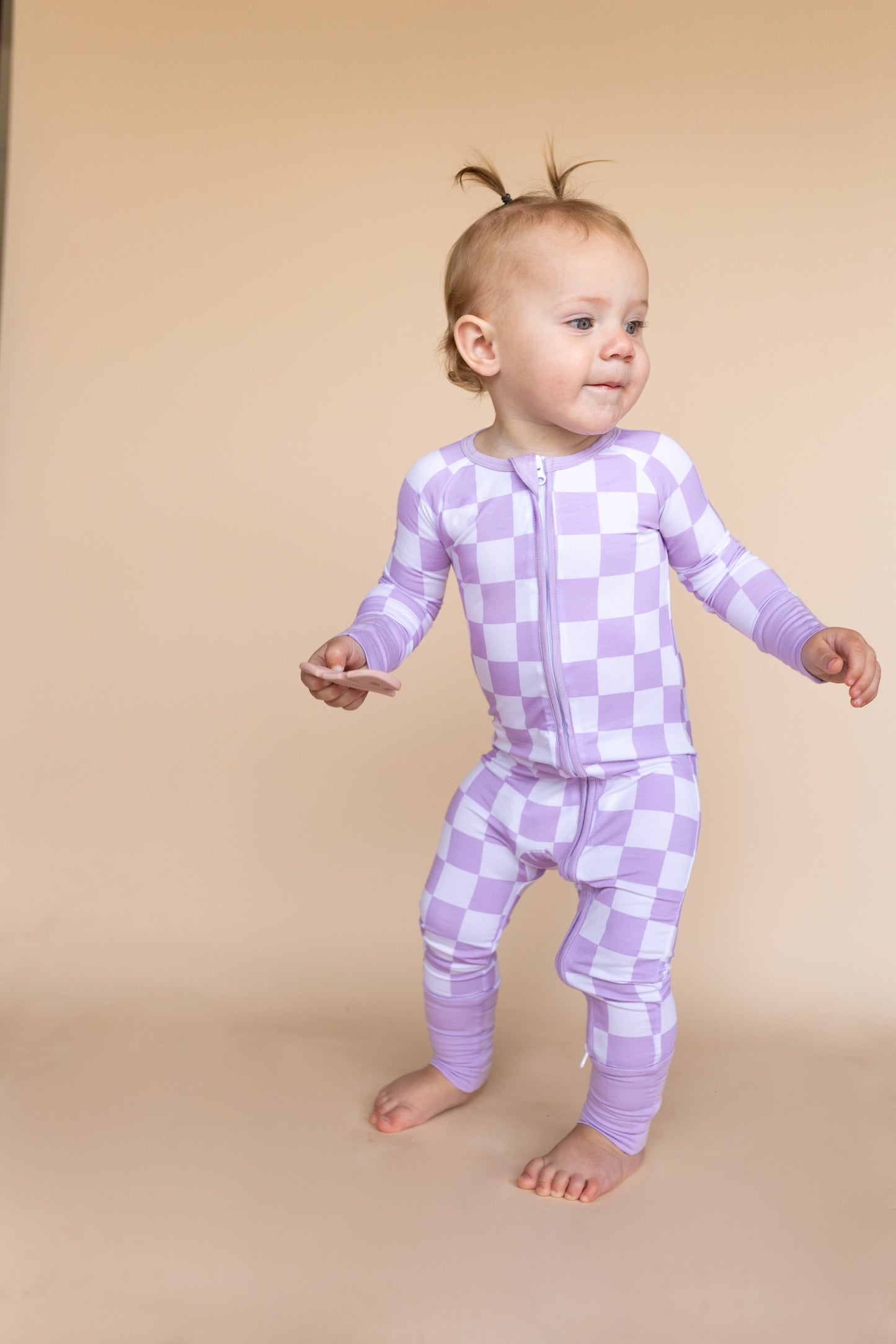 Purple Checkered Romper Pajamas